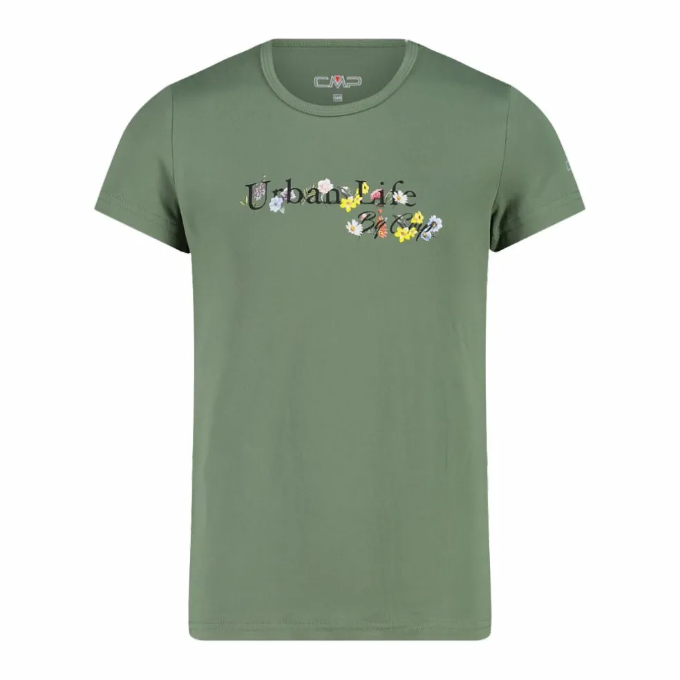 T-shirt in tessuto tecnico con stampa sul fronte da bambina