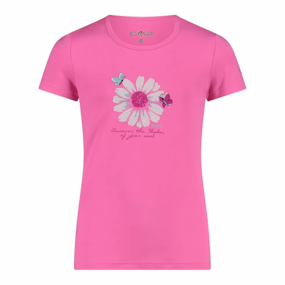 T-shirt in tessuto tecnico con stampa sul fronte da bambina
