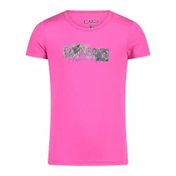 T-shirt in tessuto tecnico con stampa sul fronte da bambina