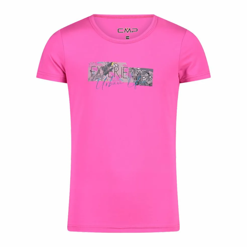 T-shirt in tessuto tecnico con stampa sul fronte da bambina