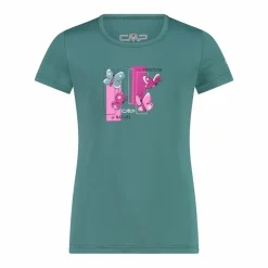 T-shirt in tessuto tecnico con stampa sul fronte da bambina