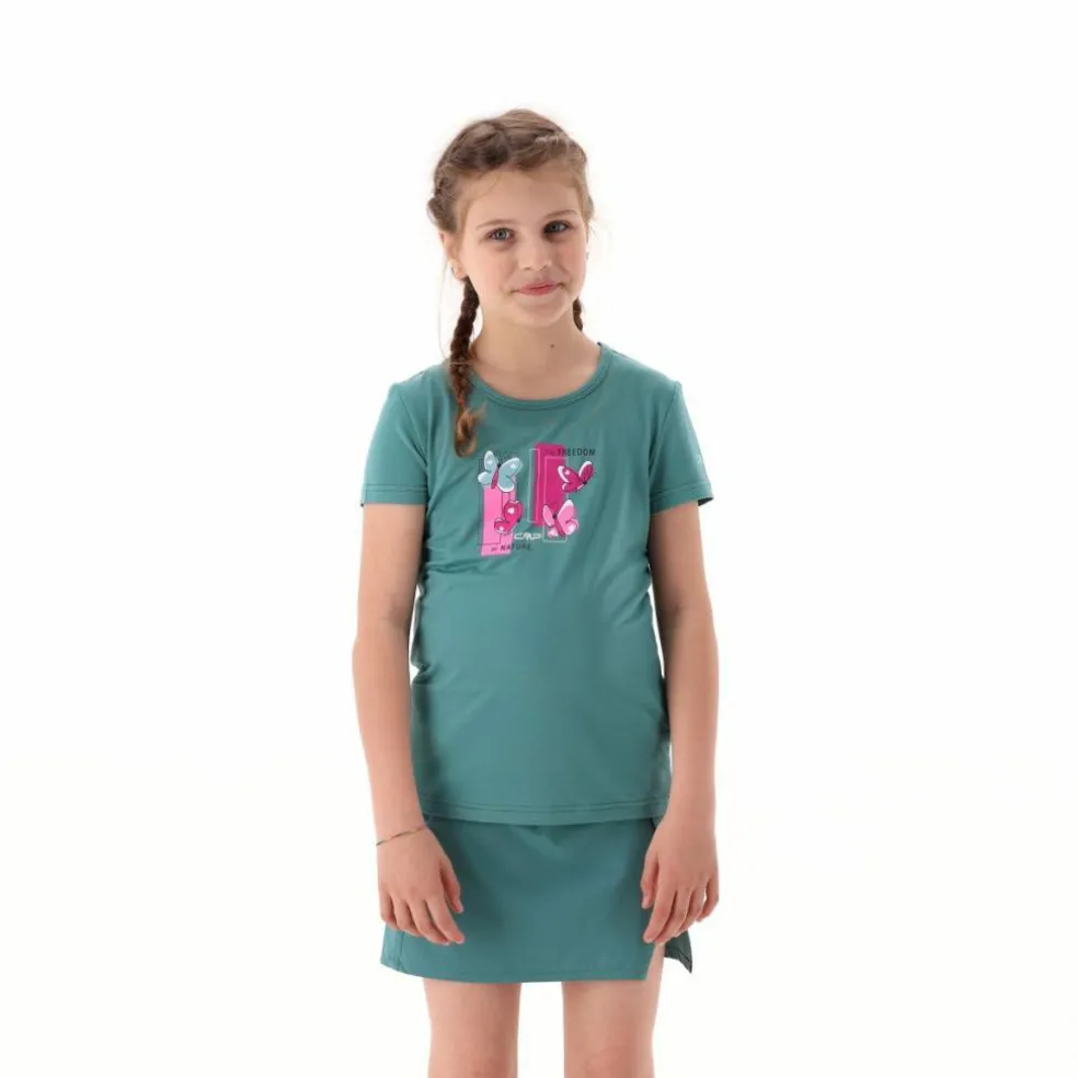 T-shirt in tessuto tecnico con stampa sul fronte da bambina