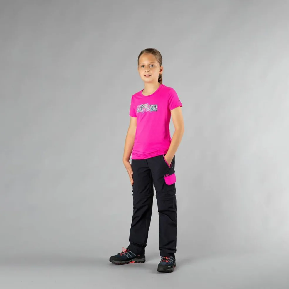 T-shirt in tessuto tecnico con stampa sul fronte da bambina